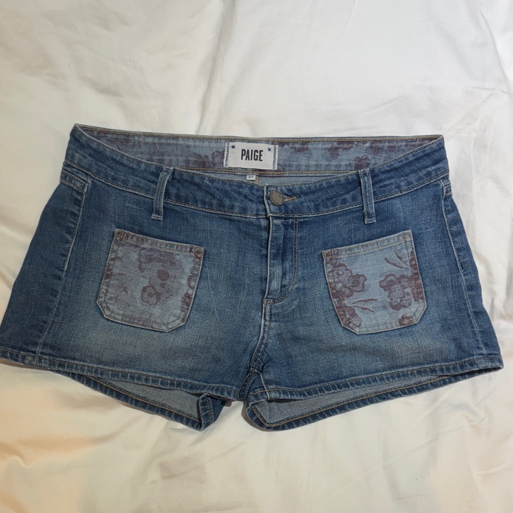 PAIGE Floral Blue Jean Shorts